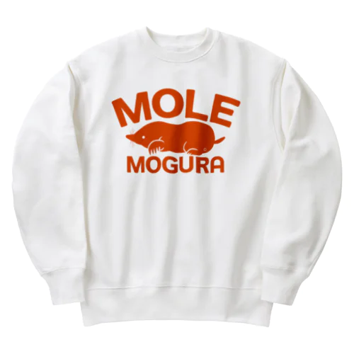 モグラ・オレンジ・横全体・MOGURA・MOLE・グッズ・イラスト・デザイン・土竜・動物・Tシャツ・トートバック・アイテム・かわいい・モグラグッズ・ステイホーム・土の中・穴掘り・土遊び・モグラ生活・オリジナル（C） ヘビーウェイトスウェット