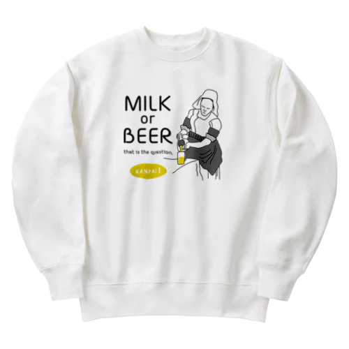 名画 × BEER（牛乳を注ぐ女・牛乳かビールか、それが問題だ。）黒線画 Heavyweight Crew Neck Sweatshirt