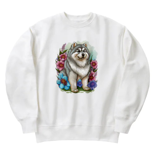 花アラスカの子犬。 愛犬家のためのキュートなデザイン。 Heavyweight Crew Neck Sweatshirt