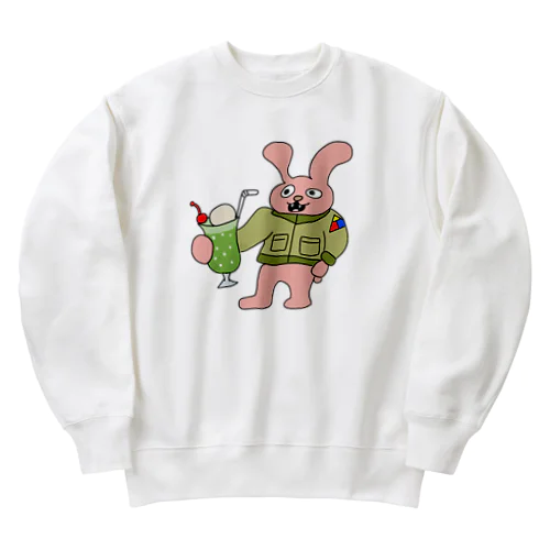 レトロ感溢れるジャケットうさぎとクリームソーダ「ジャケうさ」 Heavyweight Crew Neck Sweatshirt