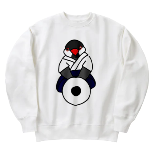 正座の弓道部んちょ（桜文鳥）と星的① Heavyweight Crew Neck Sweatshirt