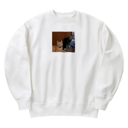 ちゃちゃ(茶トラ)とつぶ(キジトラ) Heavyweight Crew Neck Sweatshirt