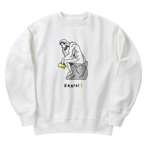 彫刻 × BEER（考える人）黒線画 Heavyweight Crew Neck Sweatshirt