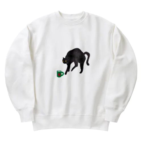 Black cat and green cup Heavyweight Crew Neck Sweatshirt