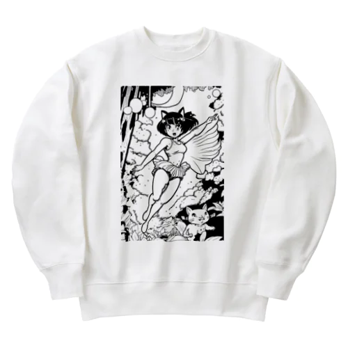 猫と女の子のおばけ Heavyweight Crew Neck Sweatshirt