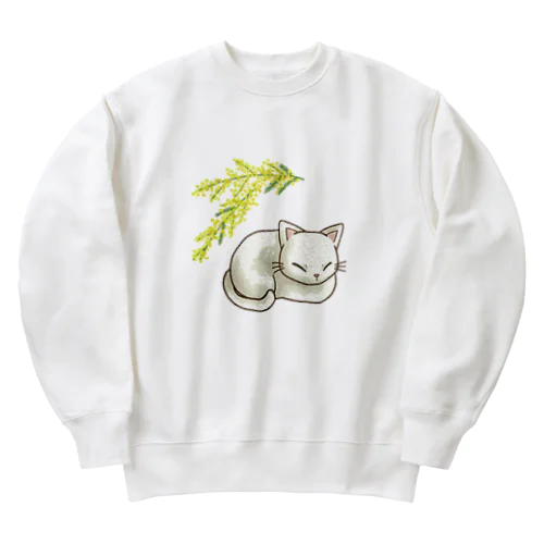 猫とミモザ Heavyweight Crew Neck Sweatshirt