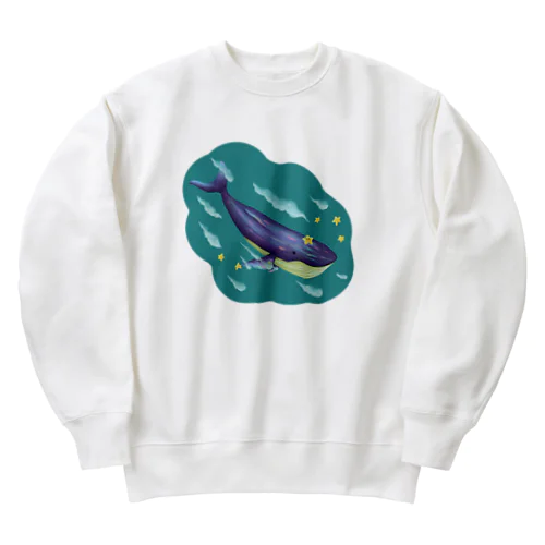 星と泳ぐシロナガスクジラ Heavyweight Crew Neck Sweatshirt