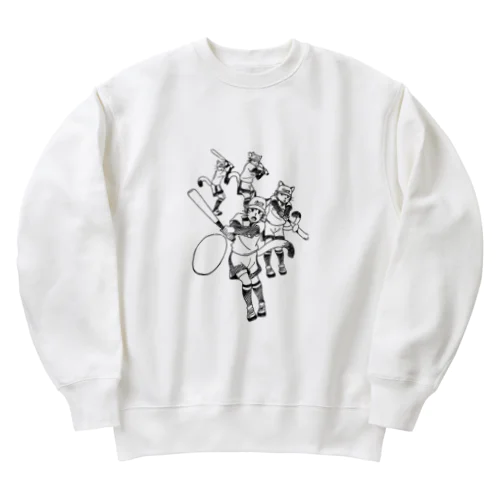 猫のソフトボールプレイヤー　ヒット！ Heavyweight Crew Neck Sweatshirt