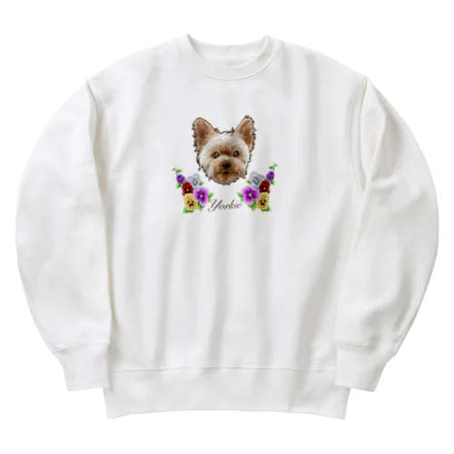 ヨークシャテリア　ヨーキーイラストグッズ Heavyweight Crew Neck Sweatshirt