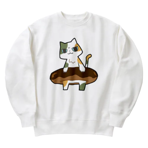 ドーナツをゲットしてご満悦の猫 Heavyweight Crew Neck Sweatshirt