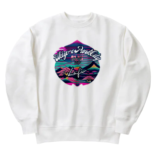 【lofiアート】ネオ浮世絵と盆栽: 北斎イズムのサイバーパンクが織りなす日本の景色の旅 Heavyweight Crew Neck Sweatshirt
