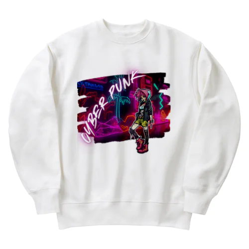 syber punk girl Heavyweight Crew Neck Sweatshirt