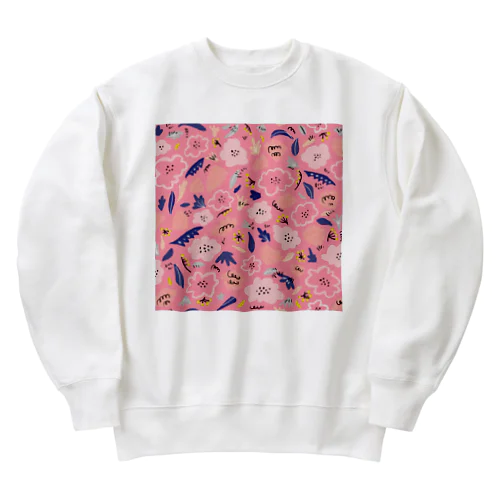 抽象的な手描きの花柄（ピンク） Heavyweight Crew Neck Sweatshirt