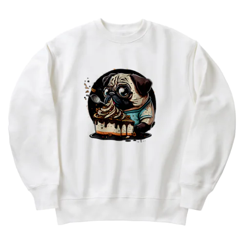 おいしいケーキを食べるかわいいパグ Heavyweight Crew Neck Sweatshirt