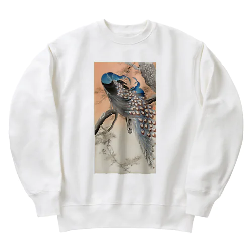 小原古邨　二羽の孔雀　Ohara Koson / Two peacocks on tree branch Heavyweight Crew Neck Sweatshirt