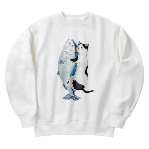 秋鮭にゃんこ Heavyweight Crew Neck Sweatshirt