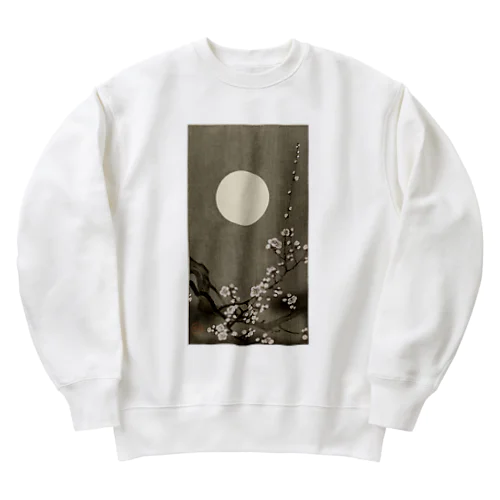小原古邨　満月に咲く梅の花　Ohara Koson / Blooming plum blossom at full moon  Heavyweight Crew Neck Sweatshirt