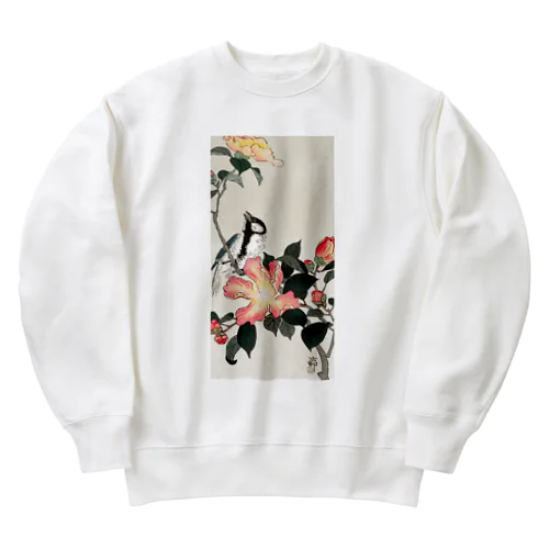 小原古邨　椿に四十雀  Ohara Koson / Great tit on branch with pink flowers  Heavyweight Crew Neck Sweatshirt