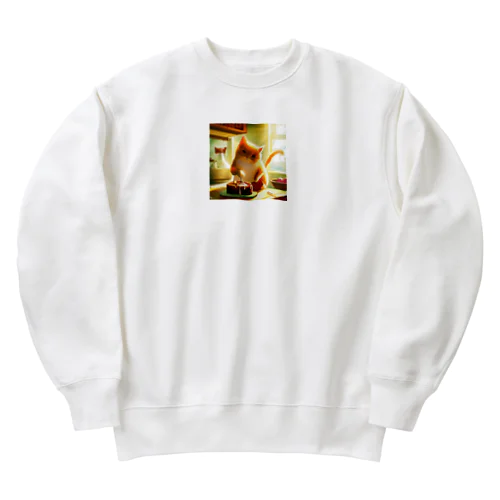 ケーキを食べる猫ちゃん Heavyweight Crew Neck Sweatshirt