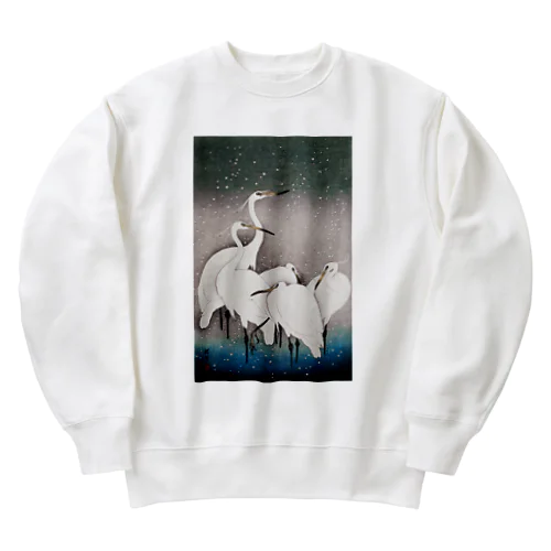 小原古邨　雪中群鷺（白鷺の群れ）日本のアートTシャツ＆グッズ Heavyweight Crew Neck Sweatshirt