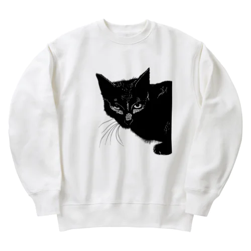 カッコよく覗きに来た黒猫 Heavyweight Crew Neck Sweatshirt