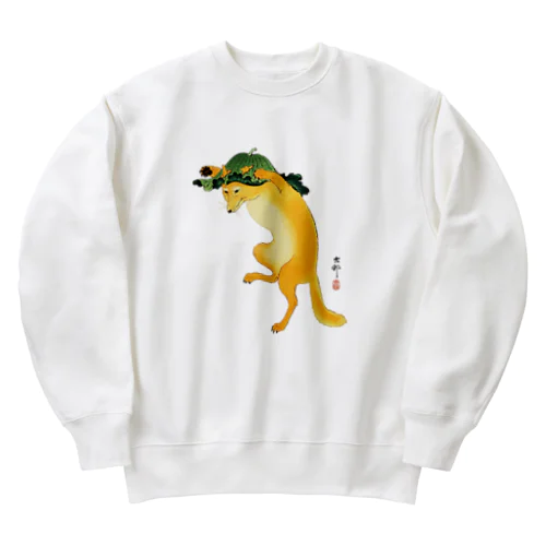 小原古邨　踊る狐　日本の名画アートTシャツ Heavyweight Crew Neck Sweatshirt