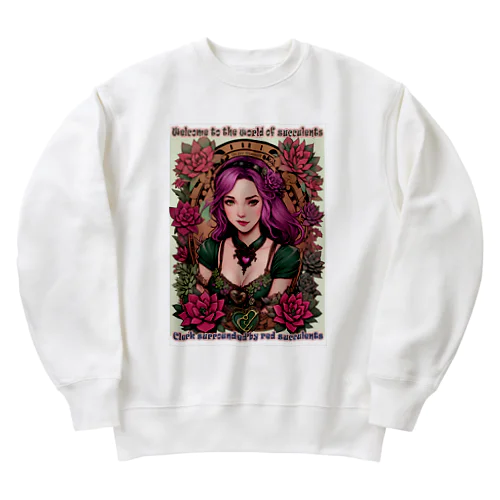 紫色の髪の多肉植物店の店員 Heavyweight Crew Neck Sweatshirt