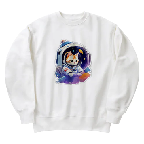 とっても可愛いネコの宇宙飛行士 Heavyweight Crew Neck Sweatshirt