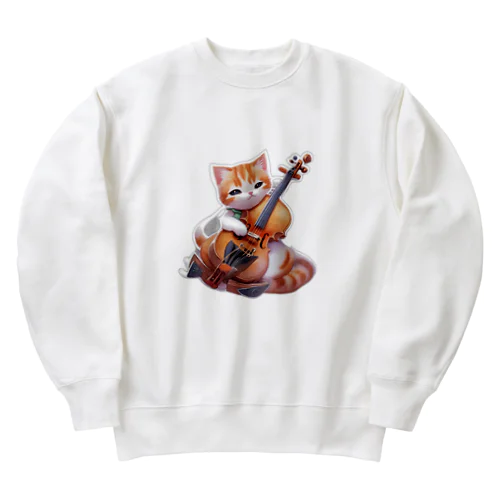 チェロ弾きの可愛いネコ Heavyweight Crew Neck Sweatshirt