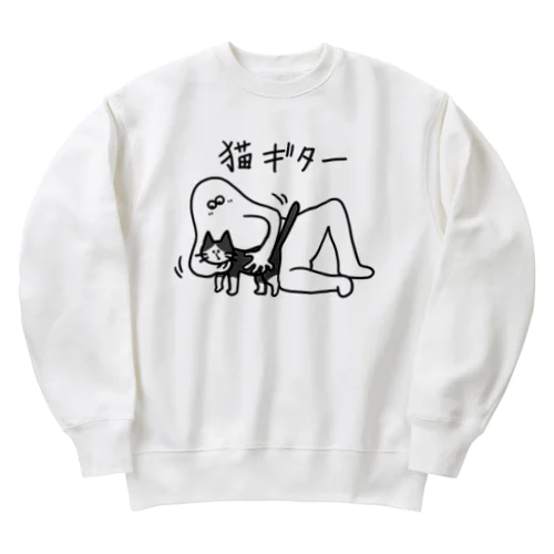 猫ギター・ハチワレ Heavyweight Crew Neck Sweatshirt