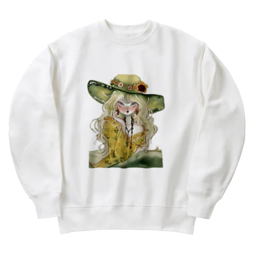 Lady with Emerald Hat Heavyweight Crew Neck Sweatshirt