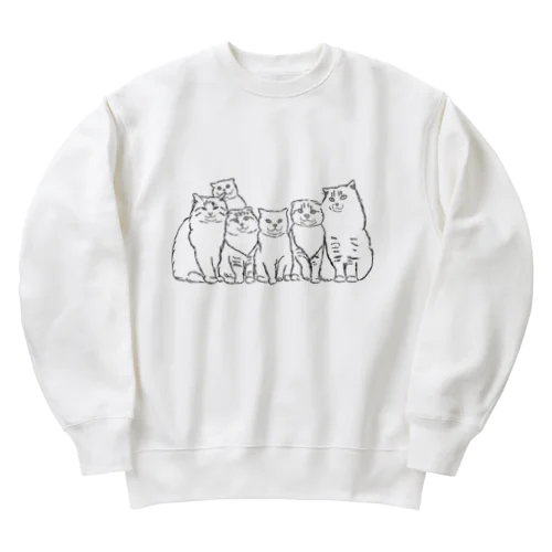 仲良し6キャット　線画 Heavyweight Crew Neck Sweatshirt