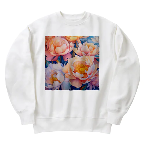 ピンク色がかわいい芍薬のお花のイラスト Heavyweight Crew Neck Sweatshirt