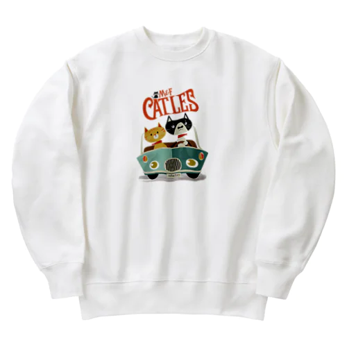 CATLES CAR DRIVE ハチワレ猫とキジトラ猫のドライブ Heavyweight Crew Neck Sweatshirt