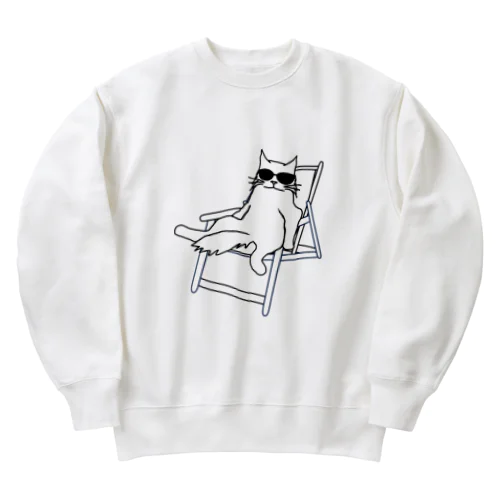 デッキチェアに座る猫 A Heavyweight Crew Neck Sweatshirt