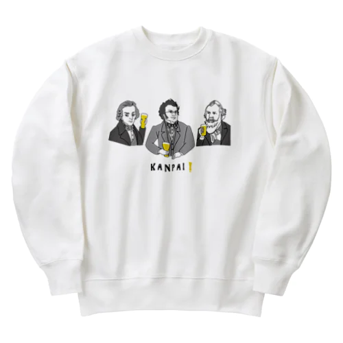 偉人 × BEER（ロマン派の音楽家）黒線画 Heavyweight Crew Neck Sweatshirt