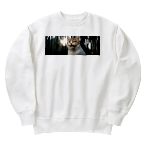 森の中で子猫がニャーン♪ Heavyweight Crew Neck Sweatshirt