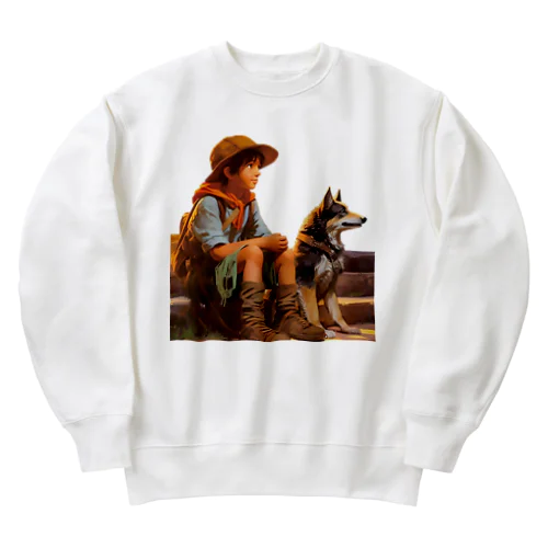 少年とオオカミのエジプト探検 Heavyweight Crew Neck Sweatshirt