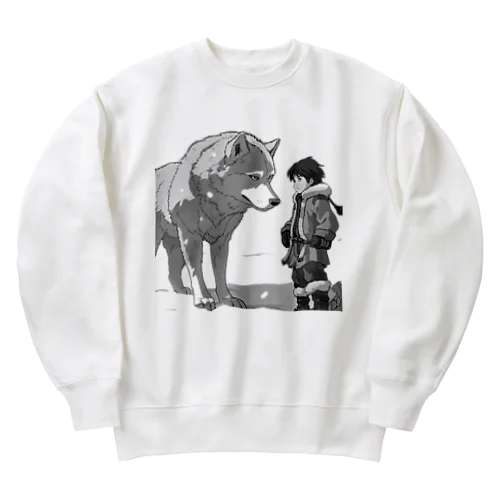 雪原の少年とオオカミ Heavyweight Crew Neck Sweatshirt