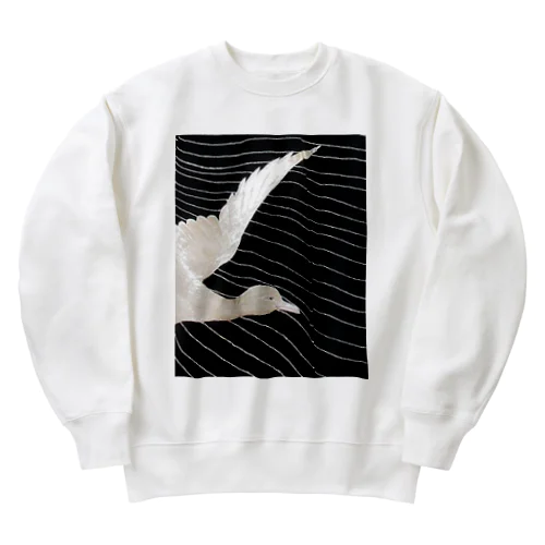 黒と白　水鳥の柄 Heavyweight Crew Neck Sweatshirt