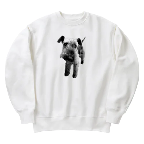 ウェルシュテリアのサラ写真モノクロ Heavyweight Crew Neck Sweatshirt