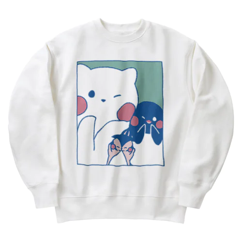 かわいいポーズのしろぎんしま Heavyweight Crew Neck Sweatshirt