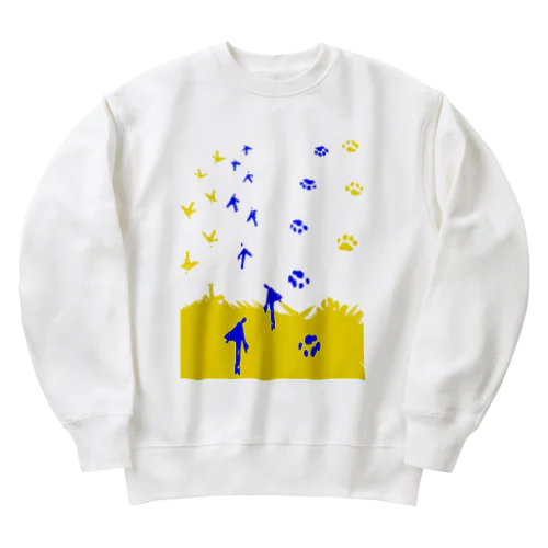 足跡(猫と鳥) Heavyweight Crew Neck Sweatshirt