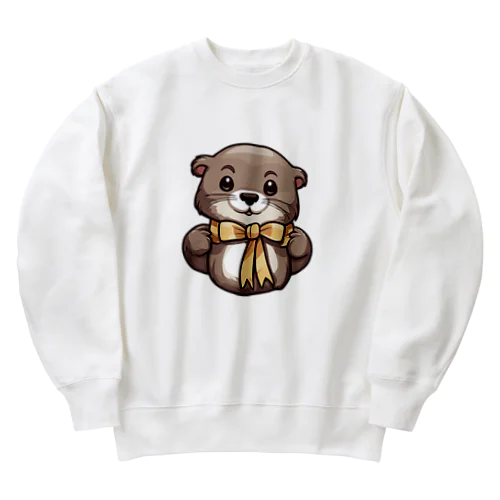 可愛いリボンのもちぽんのステッカー Heavyweight Crew Neck Sweatshirt