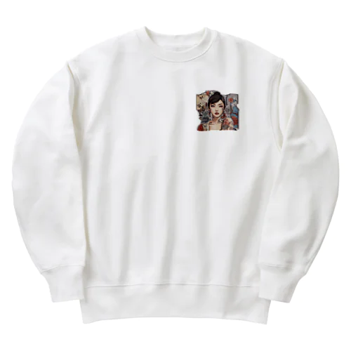 可愛いタトゥーだらけの女性、両面プリントスウェット、期間限定 Heavyweight Crew Neck Sweatshirt