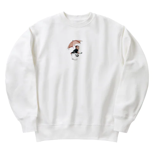 水溜まりを見つけた傘を持った赤ちゃん Heavyweight Crew Neck Sweatshirt