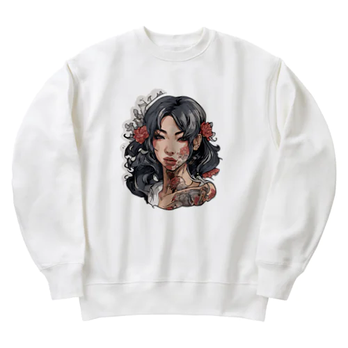 可愛いタトゥーだらけの女性、片面プリントスウェット、期間限定 Heavyweight Crew Neck Sweatshirt