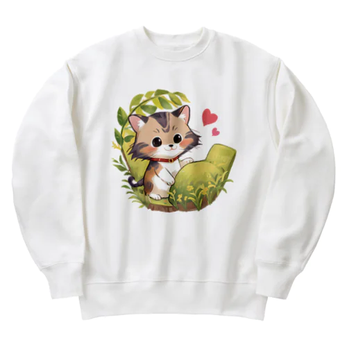 お庭で遊んでいるかわいい子猫 Heavyweight Crew Neck Sweatshirt