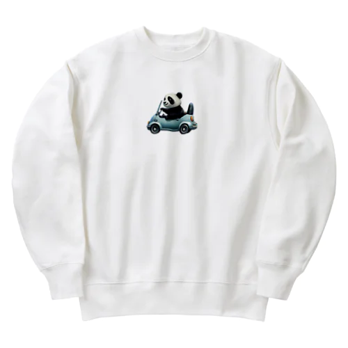 Panda driving a car（車を運転するパンダ） Heavyweight Crew Neck Sweatshirt