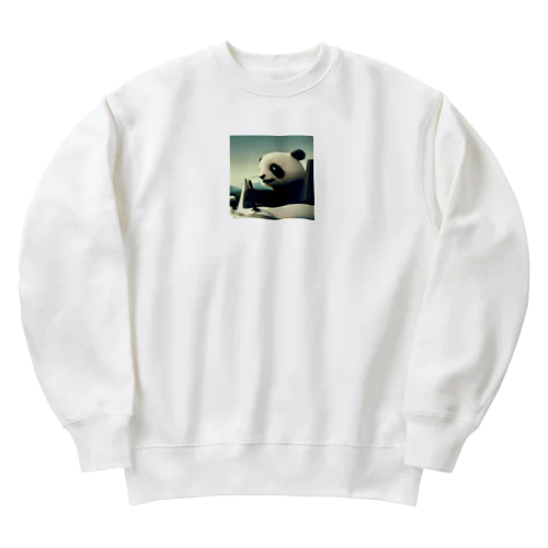 Panda driving a car（車を運転するパンダ） Heavyweight Crew Neck Sweatshirt